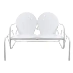2-Person Outdoor Retro Metal Tulip Double Glider Patio Chair White