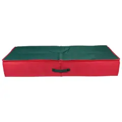 24" Red And Green Christmas Decoration Storage Bag With Clear Lid