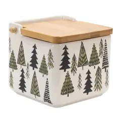 5.25" Ceramic Pine Tree Canister with Wood Lid 
