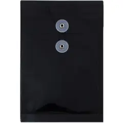 JAM Paper 6.25" x 9.25" Button & String Tie Closure Plastic Envelopes, 12ct. Black