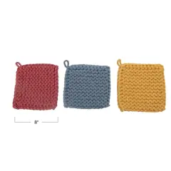 Hello Honey&reg; Pink, Blue & Yellow Square Cotton Crocheted Potholder Set