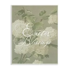 Stupell Industries Easter Blessings Sentiment Vintage White Hydrangea Florals Green Wall Plaque Art