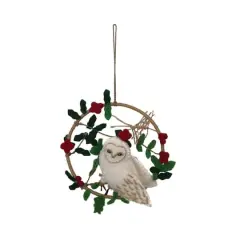 Hello Honey&reg; 6" Wool Felt Owl in Wreath Ornament