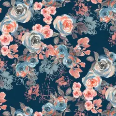 Fabric Editions Navy & Coral Floral Cotton Fabric