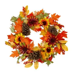 24" Sunflower & Pinecone Fall Wreath