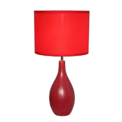 Simple Designs Oval Bowling Pin Base Ceramic Table Lamp Red