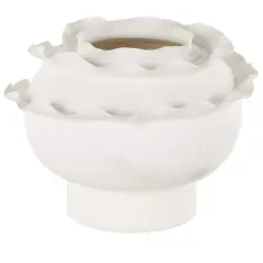 12" White Layered Petals Floral Inspired Abstract Ceramic Decorative Vase