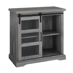 Walker Edison 32" Slate Grey Sliding Glass Door Modern Accent Cabinet 