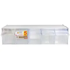 Quantum Storage Systems&reg; 5.25" x 23.625" White 5 Compartment Storage Box with Clear Tip Out Bins