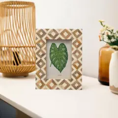 Hello Honey&reg; Brown & Ivory Patterned Wood 4" x 6" Photo Frame
