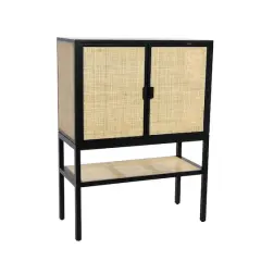 Hello Honey&reg; 47" Boho Woven Rattan and Wood Cabinet with Doors, Shelf, and Interior Storage Compartments Black and Natural