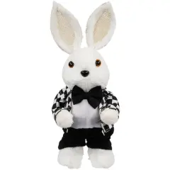 10" Boy Easter Rabbit Figurine in Checkered Jacket