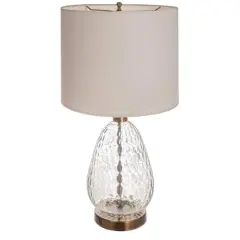 Hello Honey&reg; 2ft. Textured Glass Base Table Lamp with White Cotton Drum Shade
