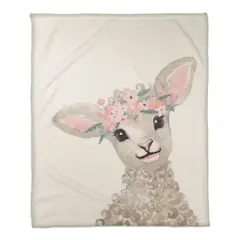 50" x 60" Lamb with Flower Crown Coral Fleece Blanket