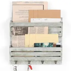 NEX&trade; 16" Olive Green Wood Wall-Mounted Mail & Key Holder Organizer with 4 Key Hooks