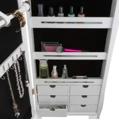 Simplify 61" White Jewelry Armoire Free Standing Cabinet with Full Mirror