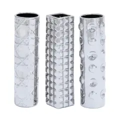 12" Silver Ceramic Glam Vase Set