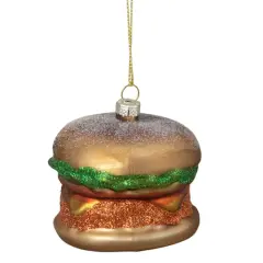 Juicy Golden Cheeseburger Glass Christmas Ornament