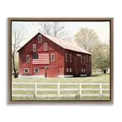Stupell Industries Patriotic Barn Flag Floater Framed Art Brown
