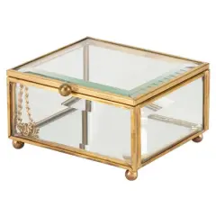 Home Details Vintage Mirrored Bottom Gold Square Keepsake Box