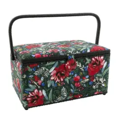 Dritz&reg; Green & Red Floral Extra Large Sewing Basket with Removable Tray