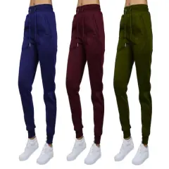 Galaxy by Harvic Women's Relaxed Fit Fleece-Lined Jogger Sweatpants 3 Pack Navy/Burgundy/Olive