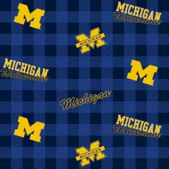 NCAA University of Michigan Wolverines Plaid Cotton Fabric