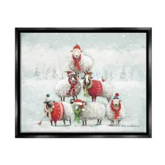 Stupell Industries Winter Sheep Snowy Farm Animals Framed Floater Canvas Wall Art Black