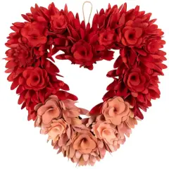 15" Red & Pink Wooden Rose Artificial Valentine's Day Floral Wreath