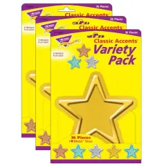 Trend Enterprises&reg; I Heart Metal Stars Classic Accents&reg; Variety Pack, 3 Packs of 36