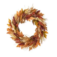 Glitzhome&reg; 24" Fall Sorghum Wreath Includes a Black Metal Wreath Hanger