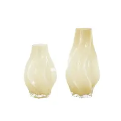 Yellow Glass Wavy Ombre Vase Set
