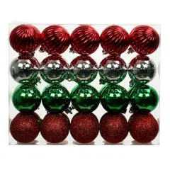 40 Pack 2.25" Red, Silver & Gold Solid & Glitter Shatterproof Ball Ornaments by Ashland&reg;