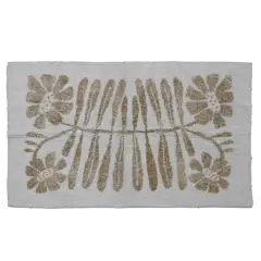  Cotton Tufted Rug with Flowers, White and Mustard