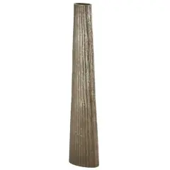 35.5" Brass Aluminum Metal Slim Flat Tall Floor Cone Vase with Textured Ridges