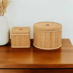 Brown Rattan Storage Box Set