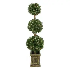 4.5ft. Pre-Lit Frosted Triple Ball Topiary Tree in Decorative Pot with Clear Lights