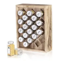 Freestanding Countertop Spice Shelf Holder with 20 Glass Jars Brown