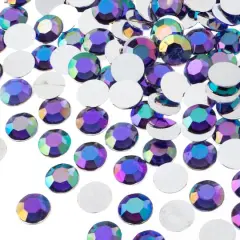 John Bead Acrylic Round Flat Back Rhinestones, 10mm Purple AB