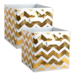 DII&reg; 13" Nonwoven Polyester White & Gold Chevron Storage Cube, 2ct.