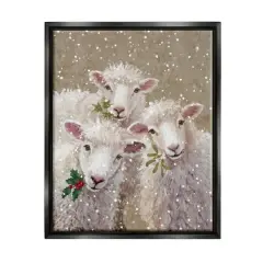 Stupell Industries Winter Sheep Trio Farm Animals Framed Floater Canvas Wall Art Black