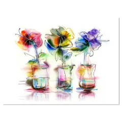 Designart - Abstract Flowers in Glass Vases - Extra Large Floral Wall Art