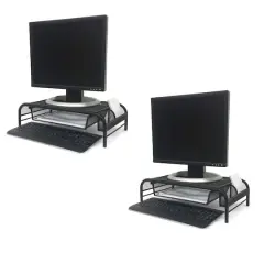 Mind Reader Black Metal Mesh Monitor Riser Stand & Desk Organizer With Drawer Set