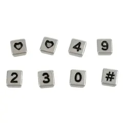 Rhodium Number & Heart Plastic Craft Beads, 8mm by Bead Landing&trade;