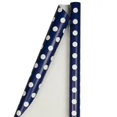 JAM Paper Polka Dot Gift Wrap Navy Blue and White