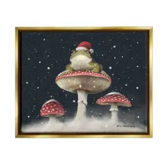Stupell Industries Frog In Santa Hat Snowy Mushrooms Framed Floater Canvas Wall Art Gold