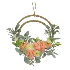 18" Spring Peony & Lamb&rsquo;s Ear Double Hoop Wreath