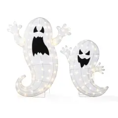 Glitzhome&reg; Set of 2 Lighted Halloween 2.5D Ghosts Family Outdoor Decor
