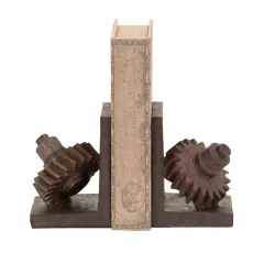 Brown Industrial Gear Bookends Set