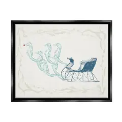 Stupell Industries Seahorse Santa Sled Nautical Christmas Framed Floater Canvas Wall Art Black